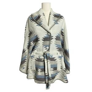 Shannie Girl Cape Womens One Size Southwestern Belted Collared Pockets Gray Blue